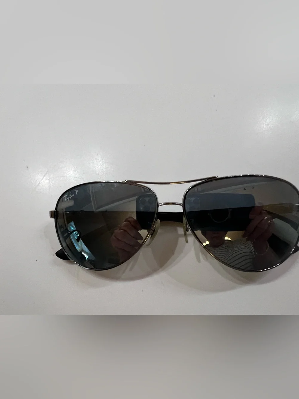 RAY-BAN AVIATOR MIRROR SUNGLASSES. GUNMETAL FRAME CUSTOM FIBRE LIKE NEW